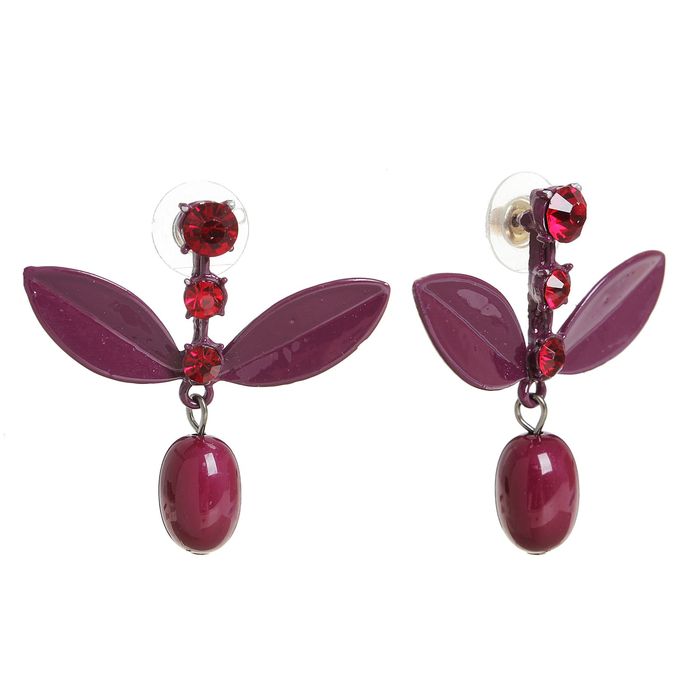 Серьги "Капля" мушка, цвет марсала