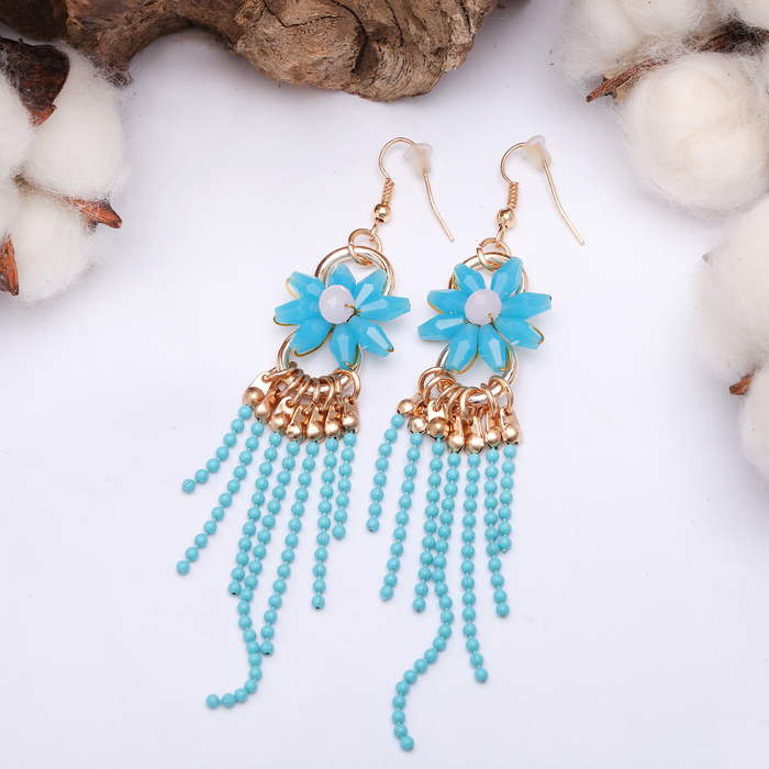 Серьги ассорти "Цветочный водопад", цвет голубой в золоте