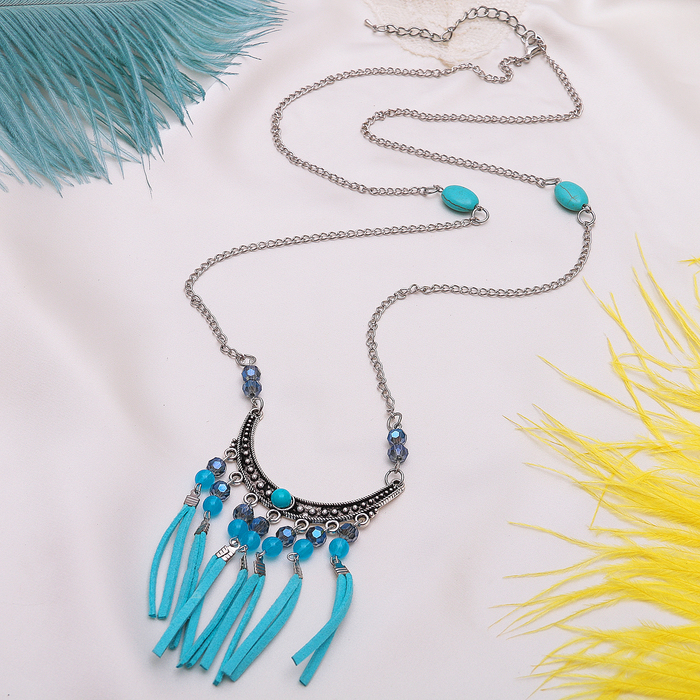 Кулон "Каскад", цвет морской в серебре