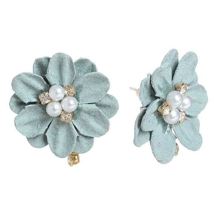 Серьги с жемчугом "Цветок" с каплей, цвет зелёно-белый
