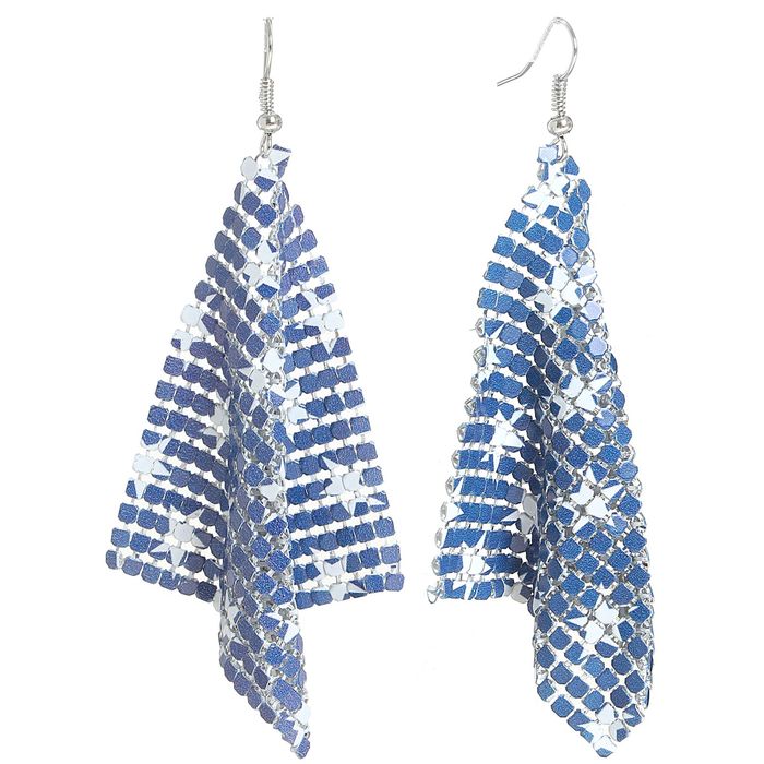 Серьги висячие "Ромб" диско, звёзды, цвет бело-синий в серебре