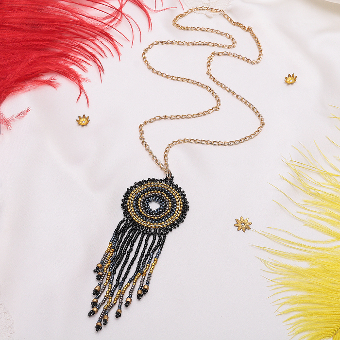 Кулон "Круг" бисер, цвет чёрно-жёлтый в золоте