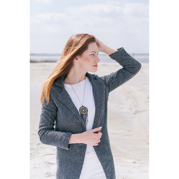 Кулон "Круг" бисер, цвет чёрно-жёлтый в золоте