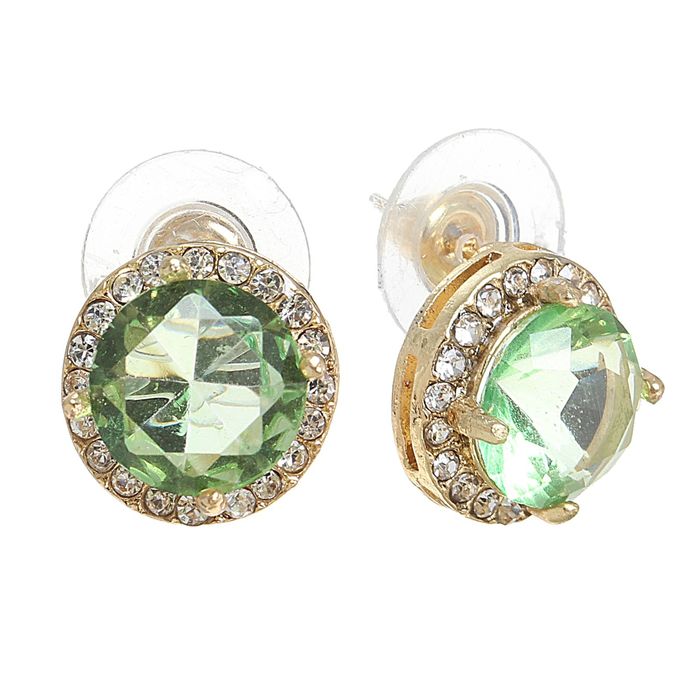 Серьги со стразами "Круг" гранёный, цвет ярко-зелёный в золоте