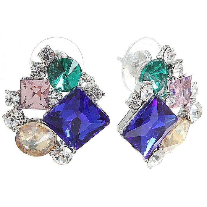 Серьги со стразами "Абстракция" ромбы, цветные