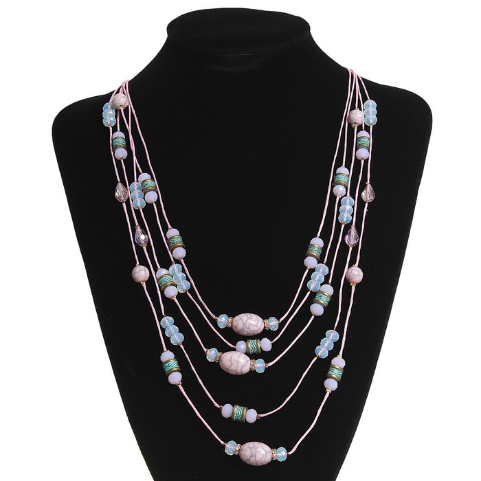 Бусы 5 ярусов "Летнее настроение", цвет розовый, 70см