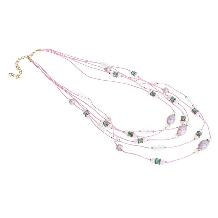 Бусы 5 ярусов "Летнее настроение", цвет розовый, 70см