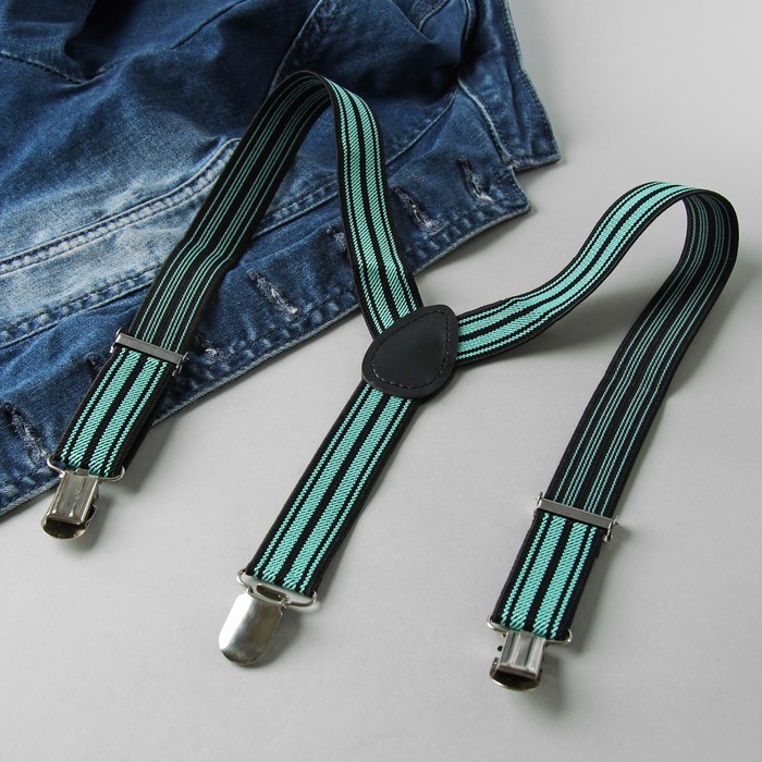 Подтяжки детские "Полоски", длина - 60см, чёрный/зелёный
