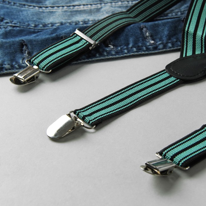 Подтяжки детские "Полоски", длина - 60см, чёрный/зелёный