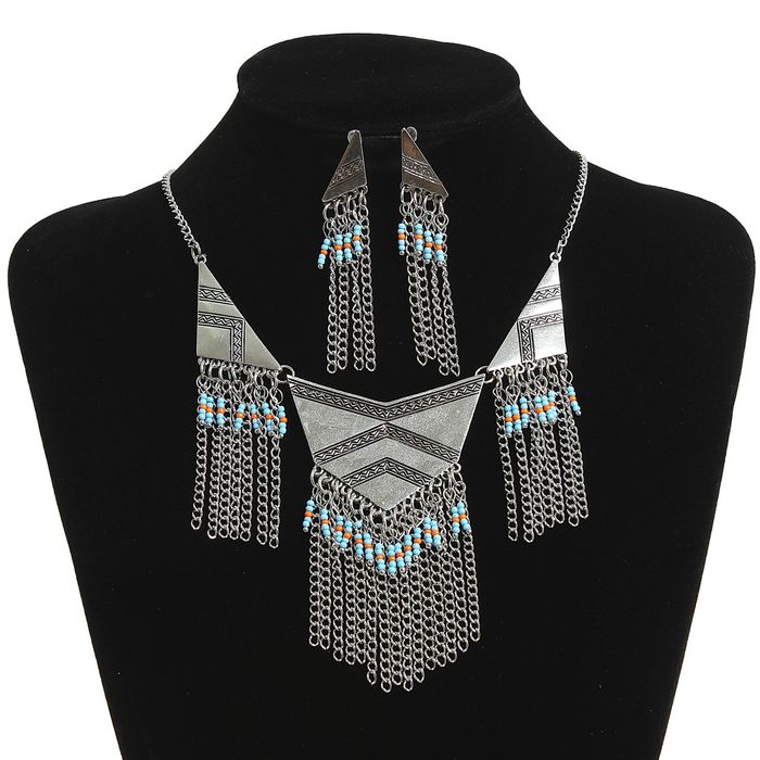 Набор 2 предмета: серьги, колье "Мифы Египта", цвет оранжево-морской в чернёном серебре