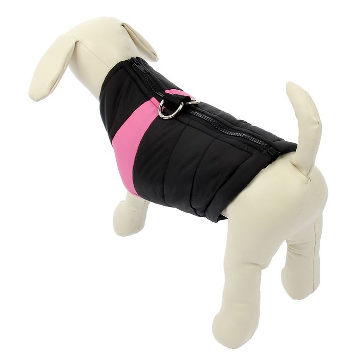 Куртка на синтепоне с креплениями для поводка, размер XL (ОГ 53 см, ДС 39 см), черная с розовым