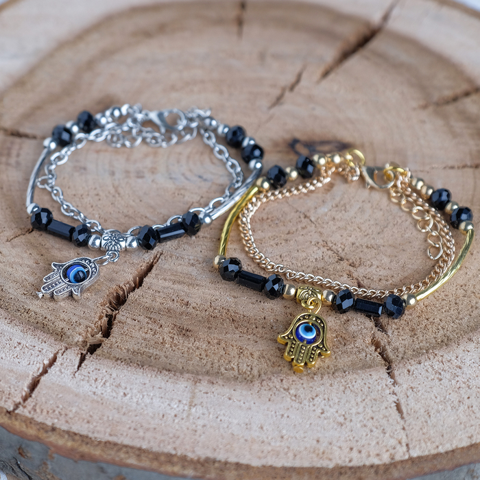 Браслет-оберег "Рука счастья", бусинки, цвет МИКС