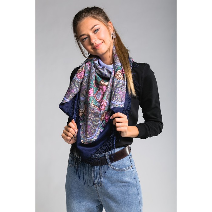 Платок многоцветный с бахромой Этель "Новогодние забавы", размер 115х115 см, принт эвелиновый