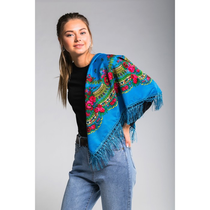 Платок многоцветный с бахромой Этель "Новогодние забавы", размер 70х70 см, принт наваринский