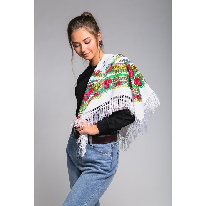 Платок многоцветный с бахромой Этель "Новогодние забавы", размер 70х70 см, цвет опаловый