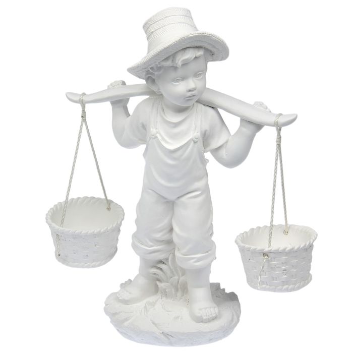Садовая фигура "Мальчик с коромыслом" белая