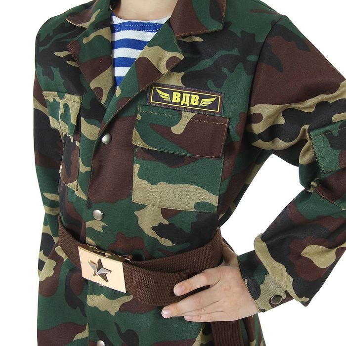 Карнавальный костюм "ВДВ", китель с манишкой, брюки, берет, ремень, рост 140 см