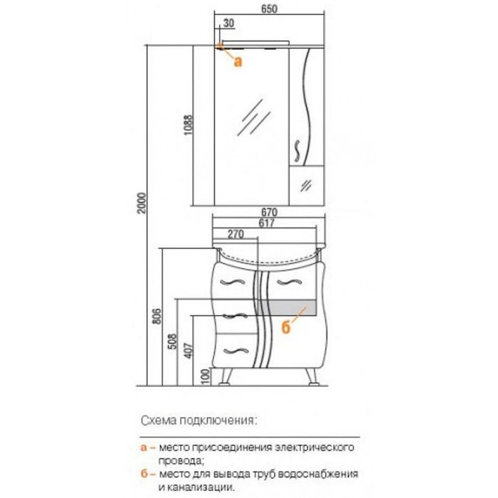 Зеркало со шкафом Акватон Дионис М левое