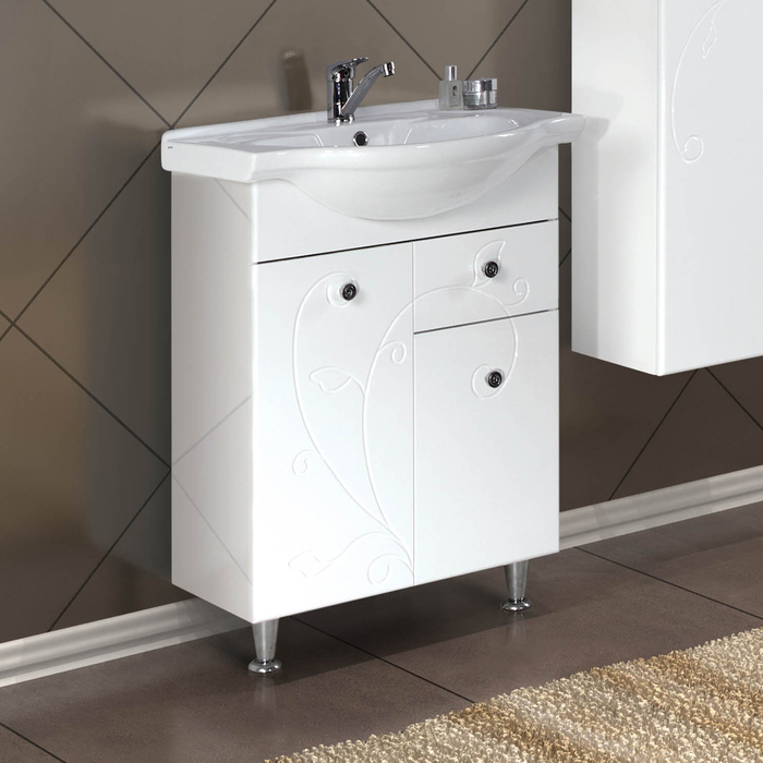 Комплект: тумба Акватон "Лиана 60 М", цвет белый, раковина "Байкал 60"