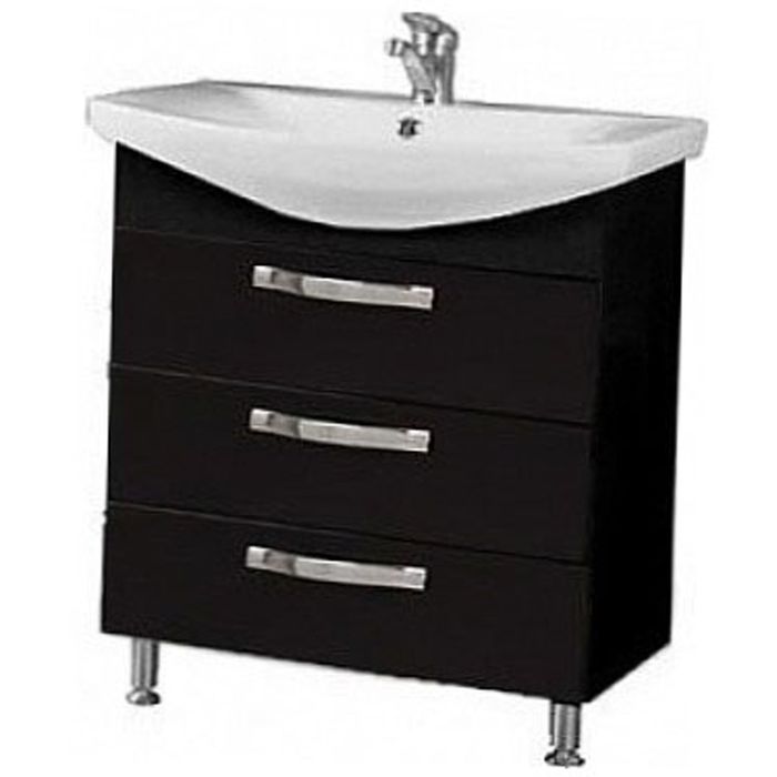 Комплект: тумба Акватон "Ария 80Н", цвет чёрный глянец, раковина "Смайл-65"