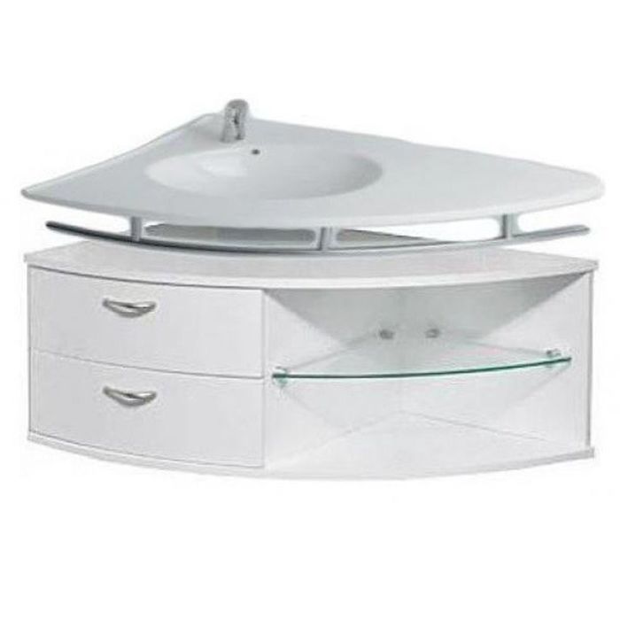 Комплект: тумба Акватон "Корнер", цвет белый, раковина Meblico с рейлингом правая