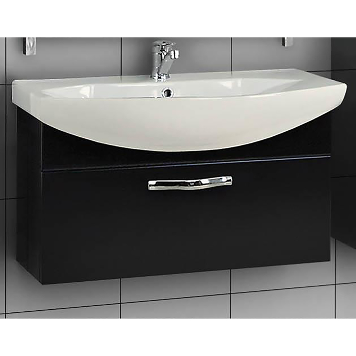 Комплект: тумба подвесная Акватон "Ария 80", цвет чёрный глянец, раковина SMILE-80