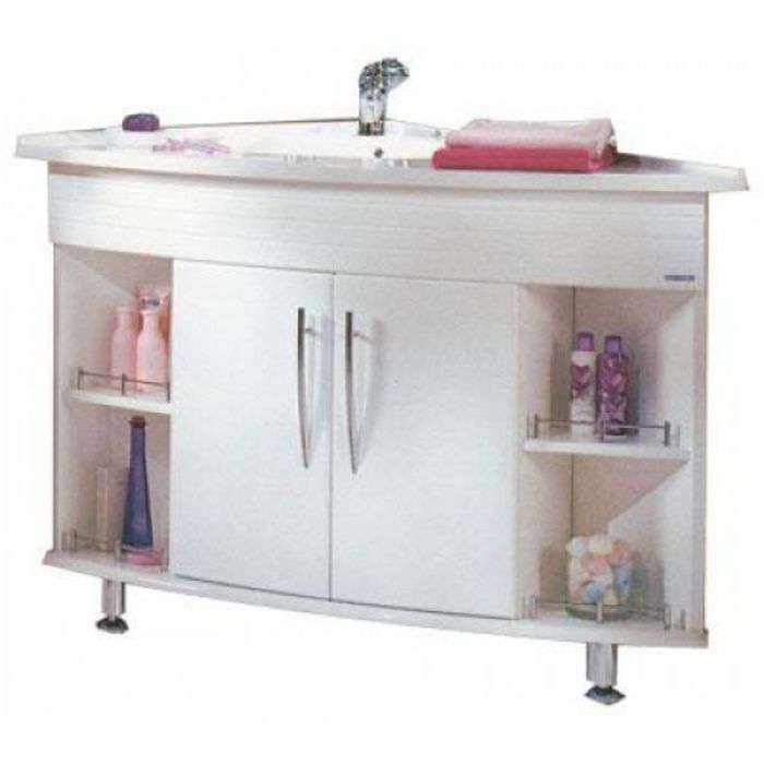 Комплект: тумба угловая Акватон "Лас-Вегас" левая, цвет белый, раковина MEBLICO без рейлинга