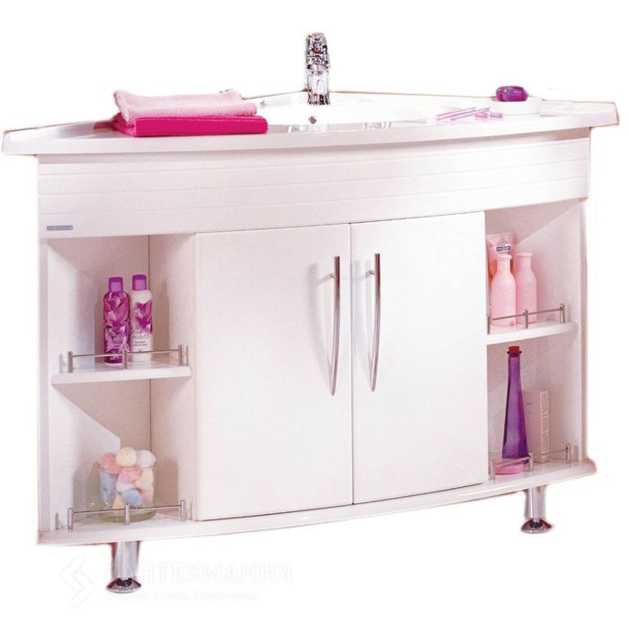 Комплект: тумба угловая Акватон "Лас-Вегас" правая, цвет белый, раковина MEBLICO без рейлинга