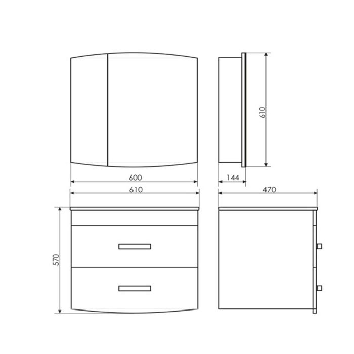 Тумба-комплект Comforty "Лаура-60-2", подвесная, 57х61х47 см, с раковиной, цвет белый