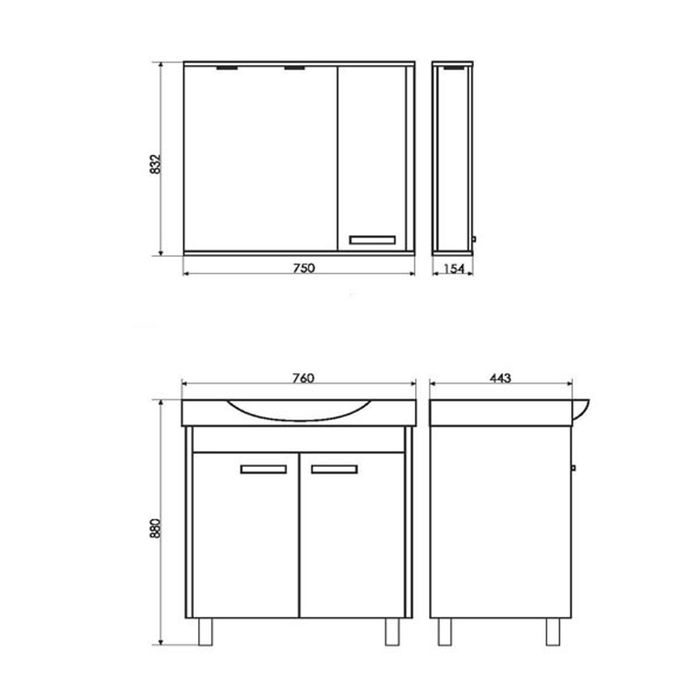 Тумба-комплект Comforty "Лион-76", 88х76х44,3 см, с раковиной, цвет сосна лоредо