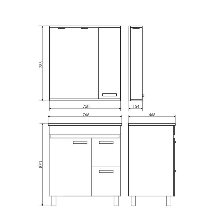 Зеркало-шкаф для ванной "Манчестер-75" 78,6 х 75 х 15,4 см, цвет венге