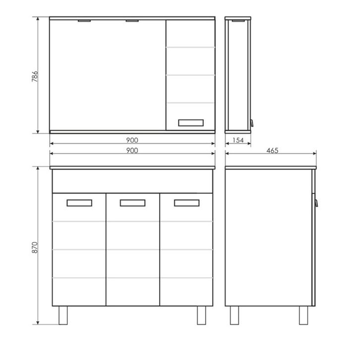 Зеркало-шкаф для ванной "Модена-90" 78,6 х 90 х 15,4 см, белое