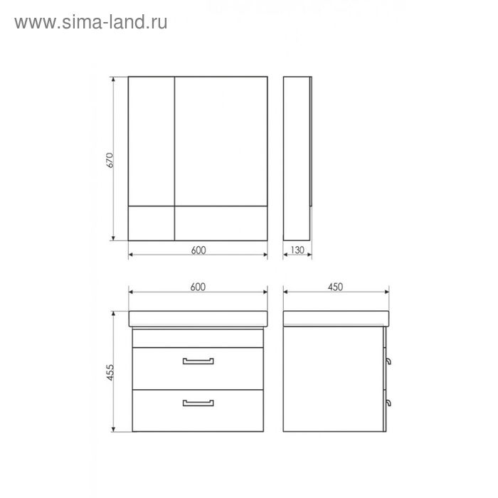 фото Зеркало-шкаф для ванной "ницца-60" 67 х 60 х 13 см, цвет сосна лоредо comforty