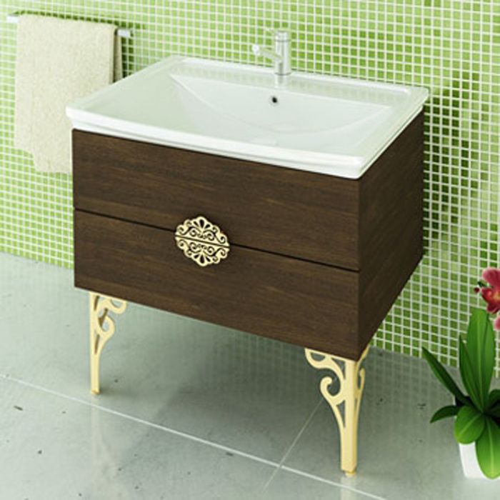 Тумба-комплект Comforty "Римини-80", 56х80х46 см, с раковиной, без ножек, цвет венге