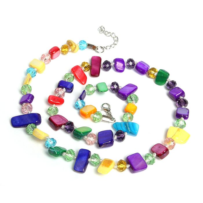 Бусы "Перламутр с хрусталём" галтовка через узел, цветные, 60см