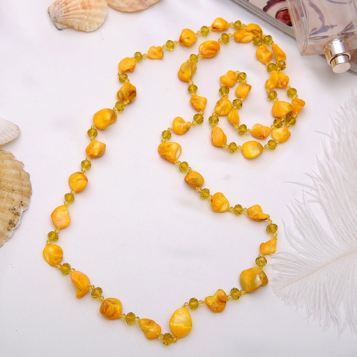 Бусы "Перламутр с хрусталём" галтовка крупная через узел, цвет оранжевый, 120см