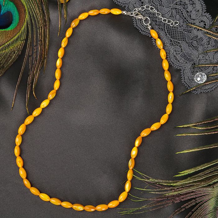 Бусы "Перламутр" рис, цвет оранжевый, 60см