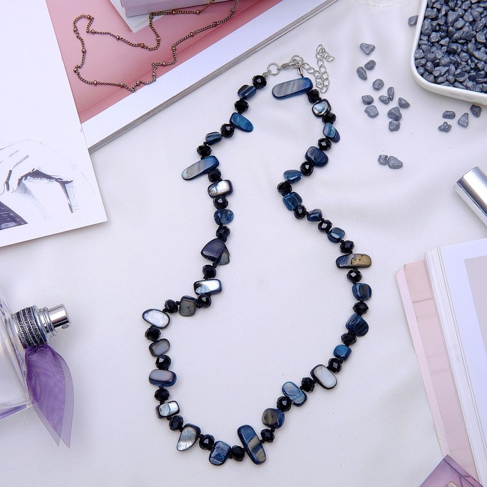 Бусы "Перламутр с хрусталём" галтовка через узел, цвет мокрый асфальт, 60см