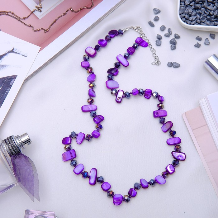 Бусы "Перламутр с хрусталём" галтовка через узел, цвет синий, 60см