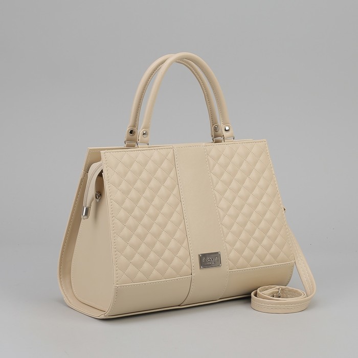 Сумка женская на молнии "Стёжка", 1 отдел, 1 наружный карман, длинный ремень, бежевая