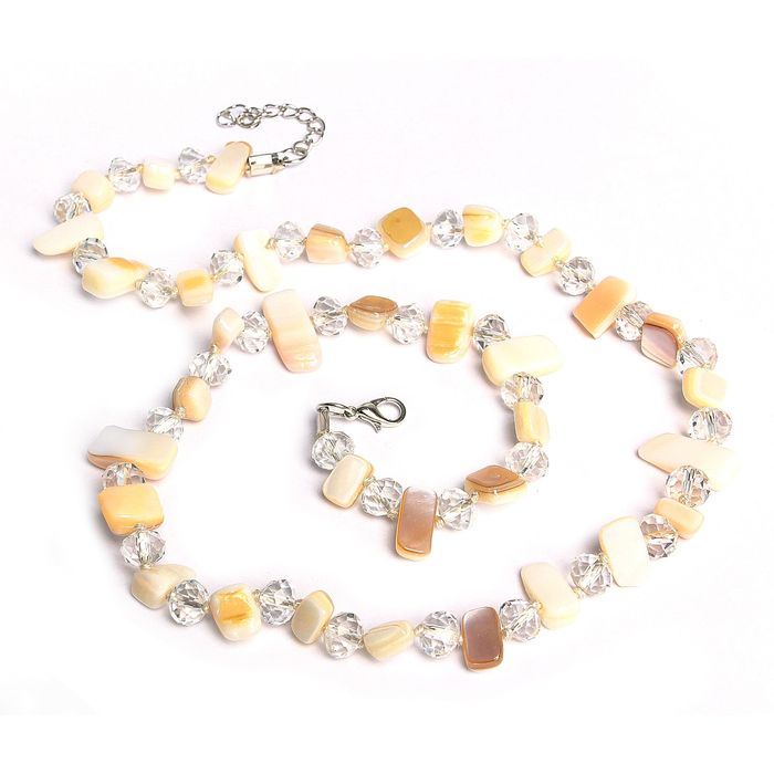 Бусы "Перламутр с хрусталём" галтовка через узел, цвет белый, 60см