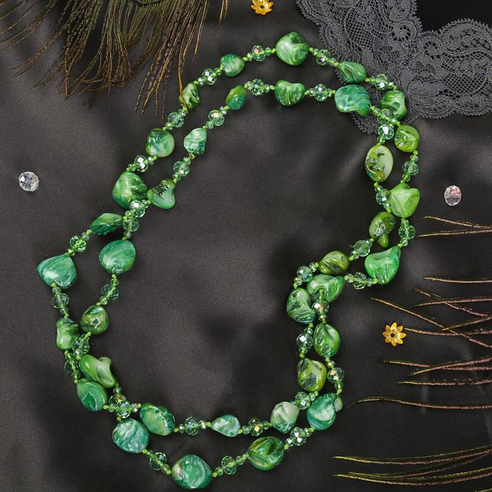 Бусы "Перламутр с хрусталём" галтовка крупная через узел, цвет мятный, 120см