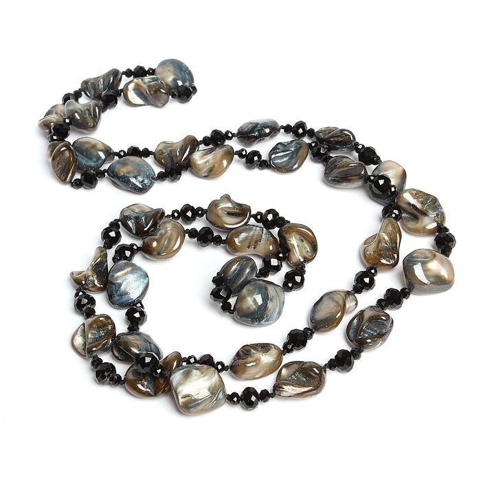 Бусы "Перламутр с хрусталём" галтовка крупная через узел, цвет чёрный, 120см