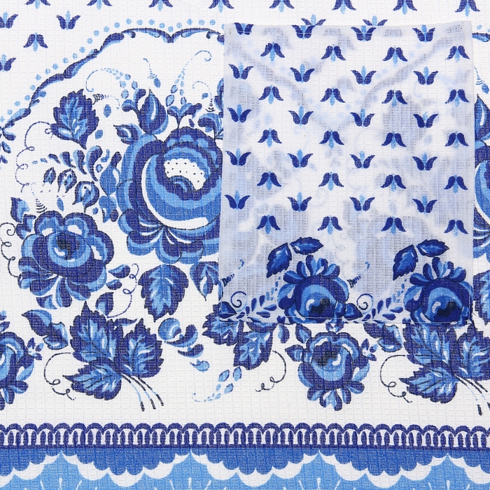 Передник вафельный "Гжель" 55х40 см, голубой, 150 г/м2,хлопок 100%