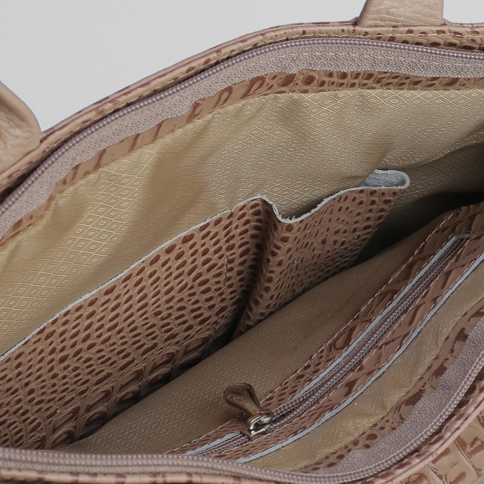 Сумка женская на молнии, 1 отдел, 1 наружный карман, бежевый кайман