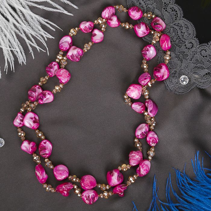 Бусы "Перламутр с хрусталём" галтовка крупная через узел, цвет розовый, 120см