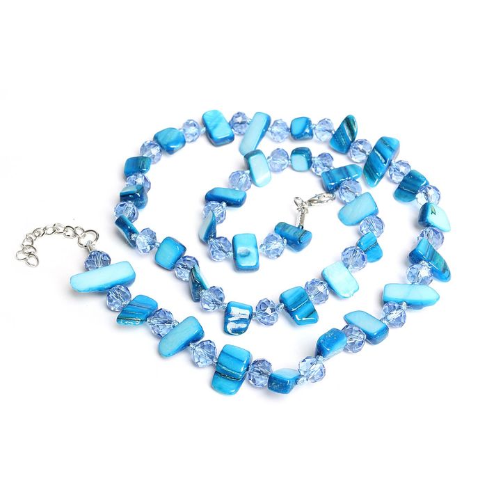 Бусы "Перламутр с хрусталём" через узел, галтовка, цвет синий, 60см