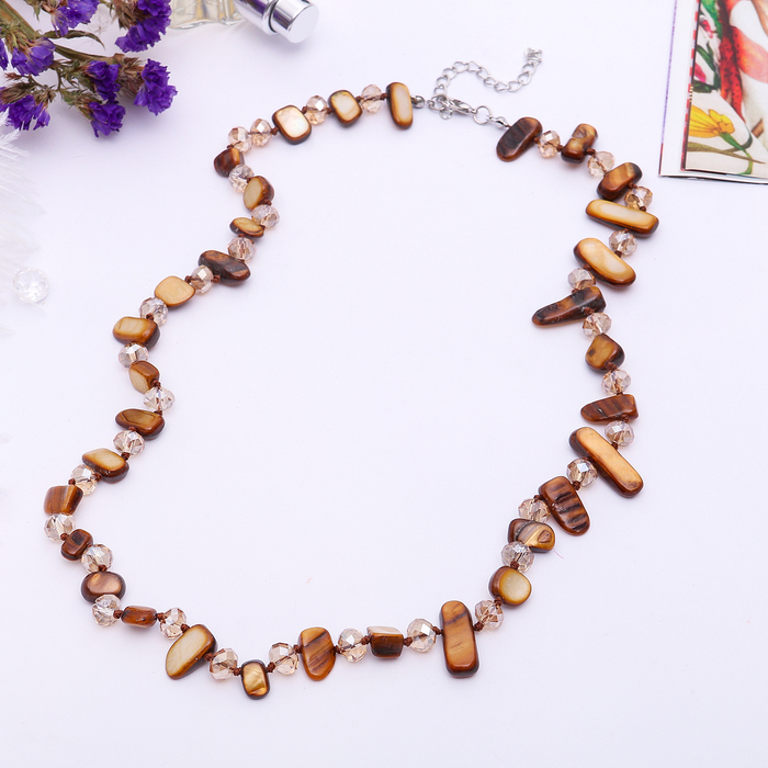 Бусы "Перламутр с хрусталём" галтовка через узел, цвет коричневый, 60см