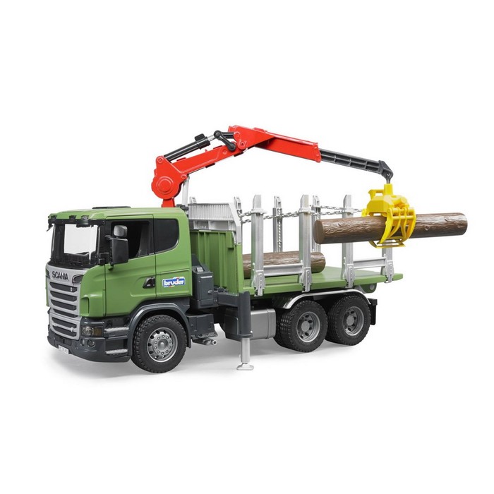 Лесовоз Scania с портативным краном и брёвнами