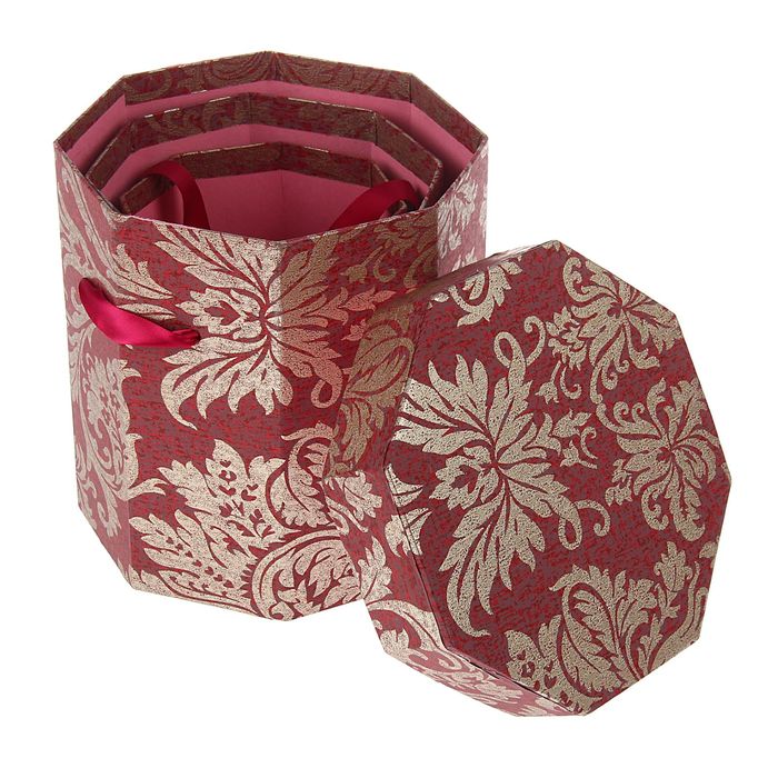 Набор коробок 3в1 "Узор", бордовый, 21 х 21 х 21 - 14,5 х 14,5 х 15,5 см